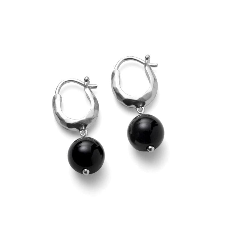 Pernille Corydon Night Sky earrings in silver with black ball pendants, model E-324-S