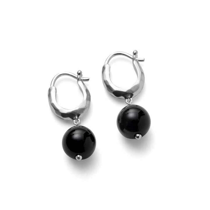 Pernille Corydon Night Sky earrings in silver with black ball pendants, model E-324-S