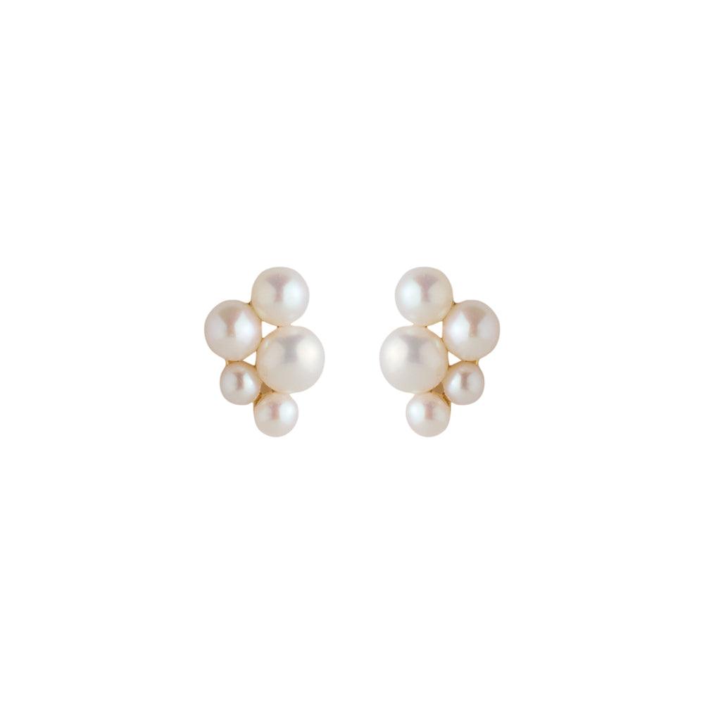 Pernille Corydon Ocean Bay Gold Plated Pearl Stud Earrings with Clustered White Pearls, Model E-442-GP.