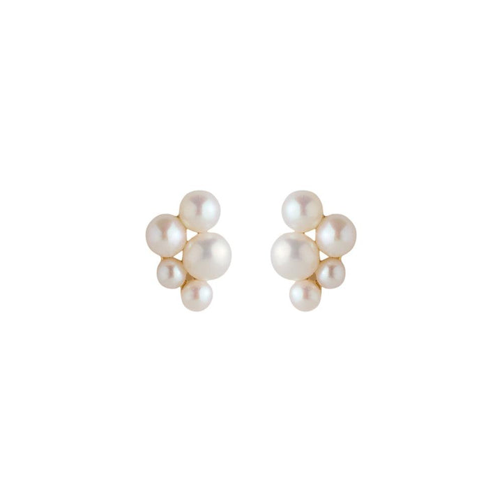 Pernille Corydon Ocean Bay Gold Plated Pearl Stud Earrings with Clustered White Pearls, Model E-442-GP.
