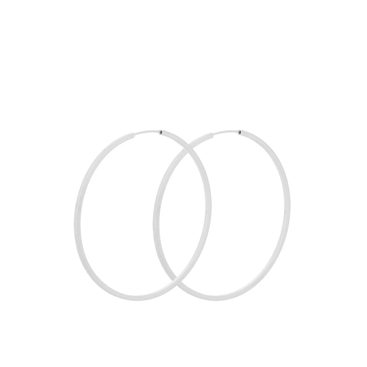 Pernille Corydon Orbit Store Hoops in silver, simple and large hoops shown against white background. Model E-053-S.
