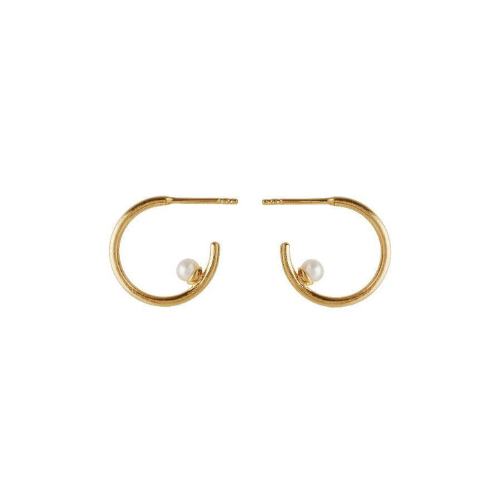 Pernille Corydon Pearl Globe Hoops in Gold Plated Silver with White Pearl, Minimalist Design, Model E-404-GP
