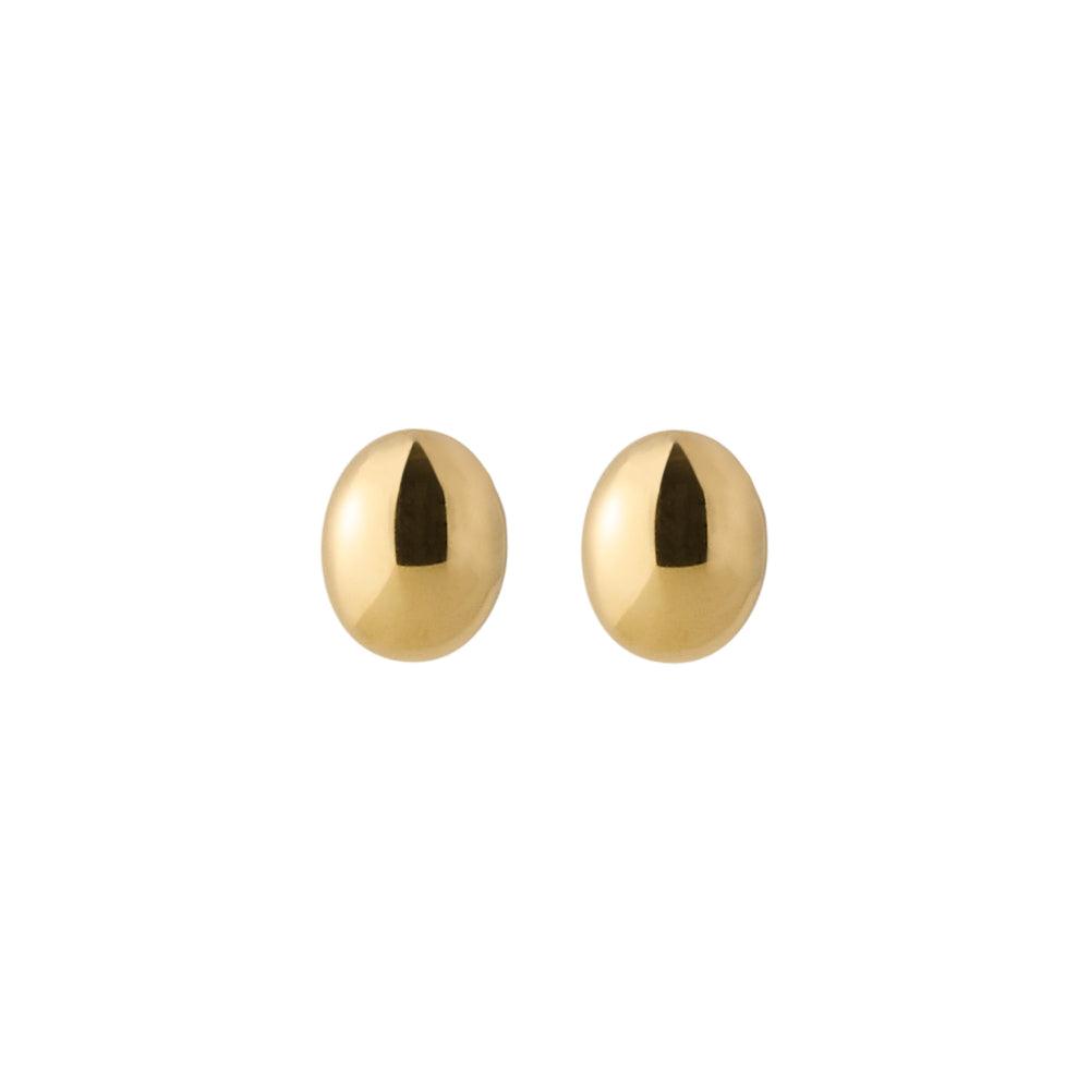 Pernille Corydon Pebble Gold Plated Stud Earrings shown as a pair of simple oval earrings in bright gold. Model E-397-GP.