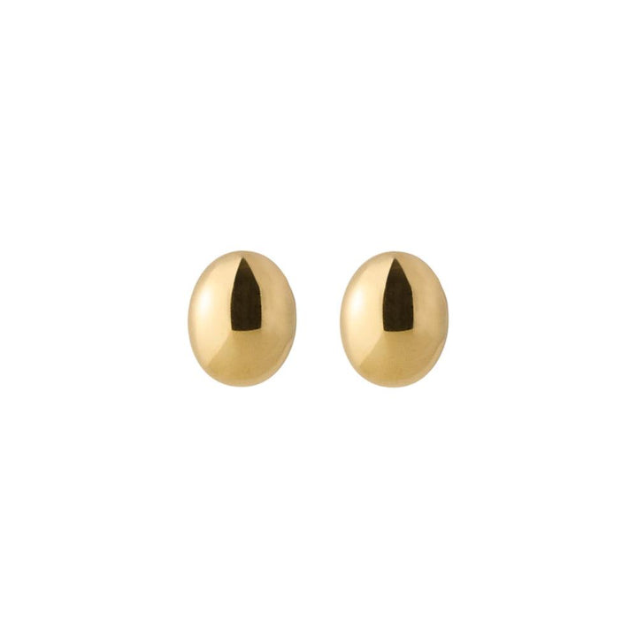 Pernille Corydon Pebble Gold Plated Stud Earrings shown as a pair of simple oval earrings in bright gold. Model E-397-GP.