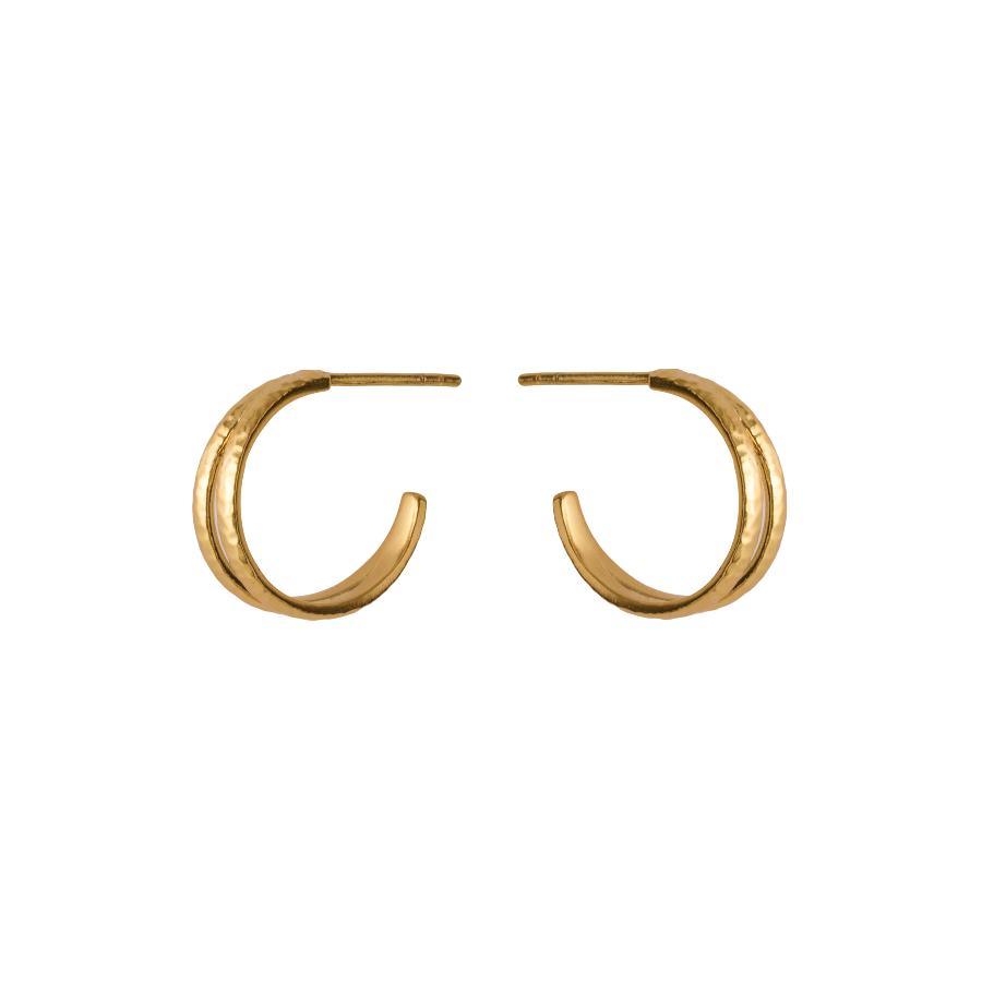 Pernille Corydon Poetry gold plated hoops with hammered texture, beautiful gold colored earrings. Model E-214-GP-1