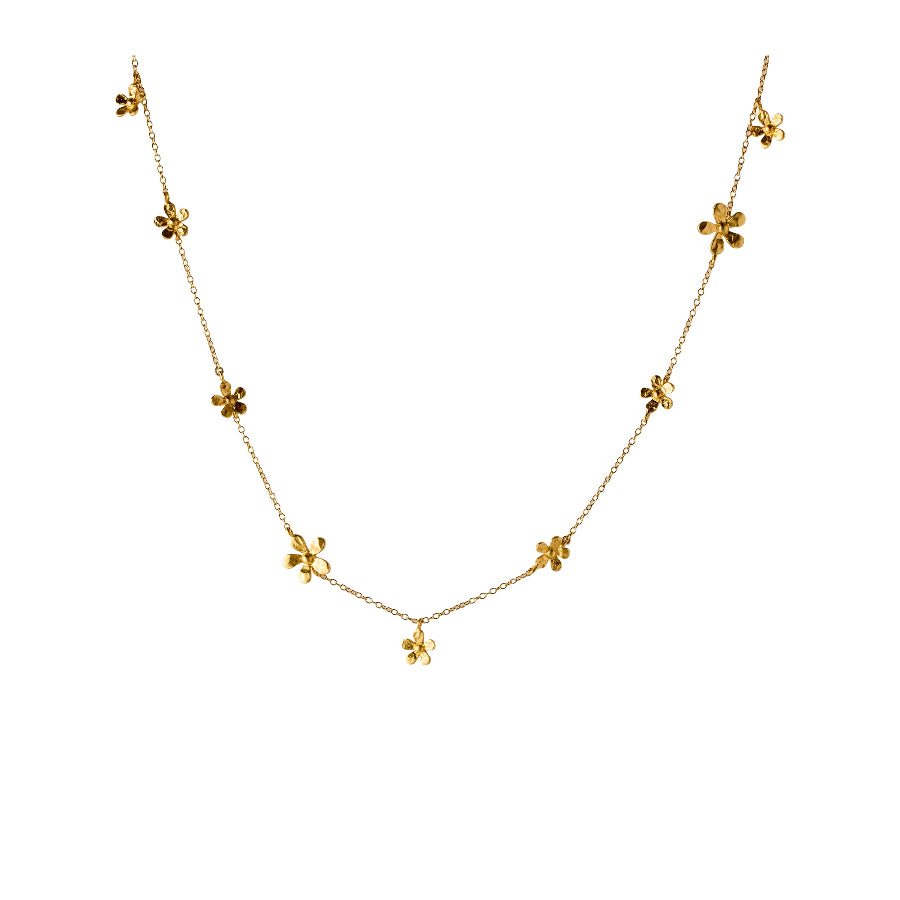 Pernille Corydon Poppy necklace gold-plated with small flower pendants on fine chain, Model N-364-GP-1