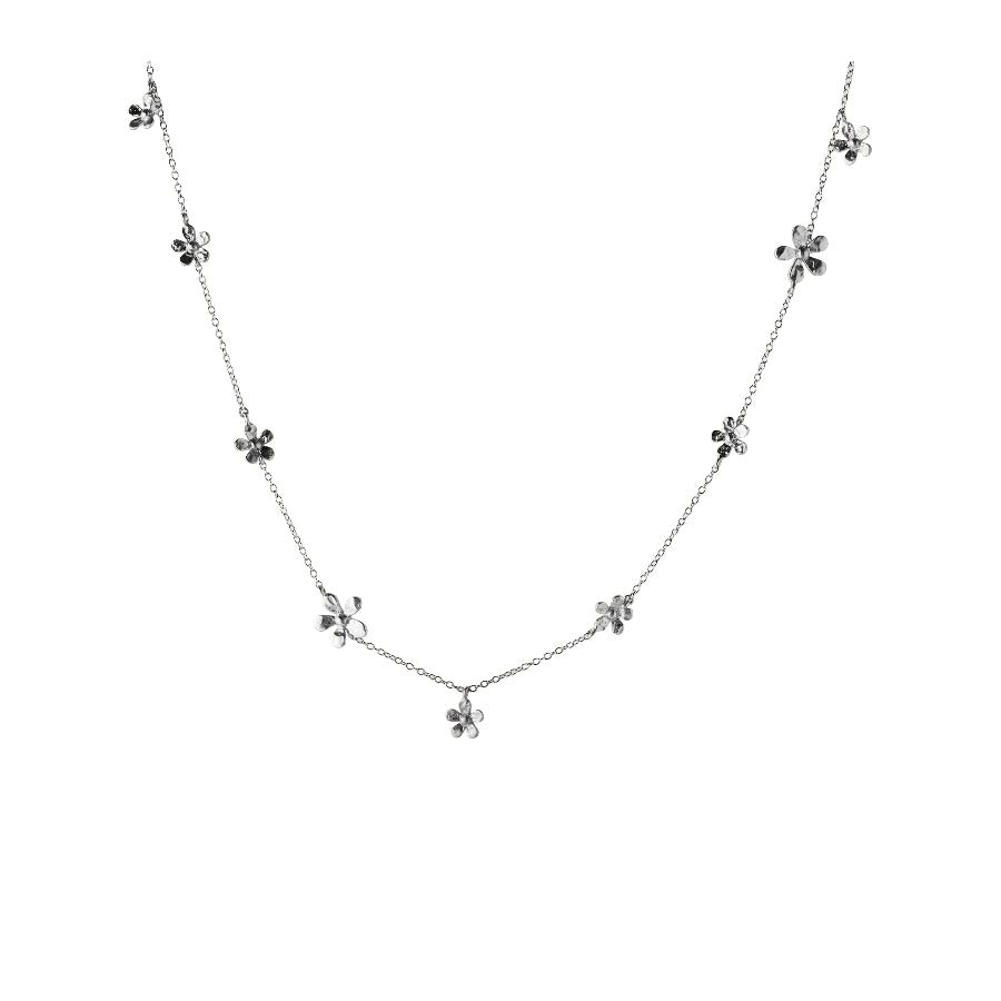 Pernille Corydon Poppy Necklace Silver with fine flower pendants on the chain, Model N-364-S-1.