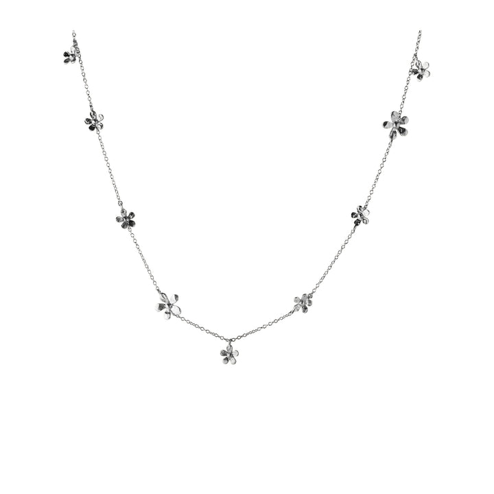 Pernille Corydon Poppy Necklace Silver with fine flower pendants on the chain, Model N-364-S-1.