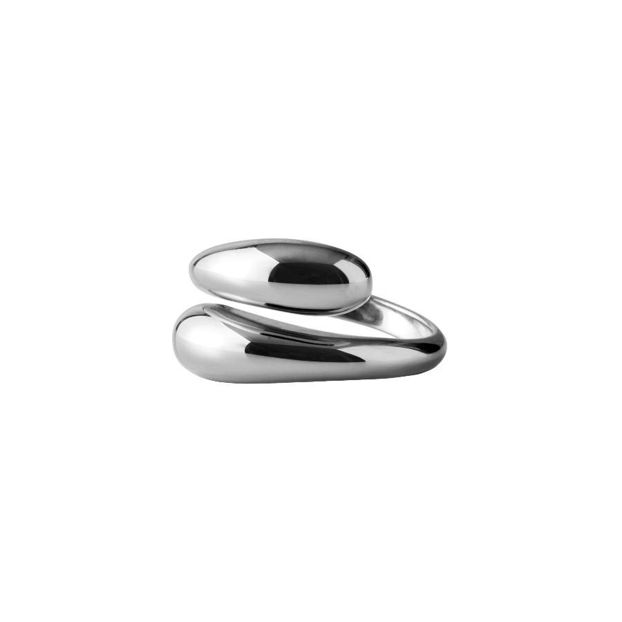 Pernille Corydon Rain Silver Ring R-304-S-001 shown in bright silver, organic form on white background. Model R-304-S-001
