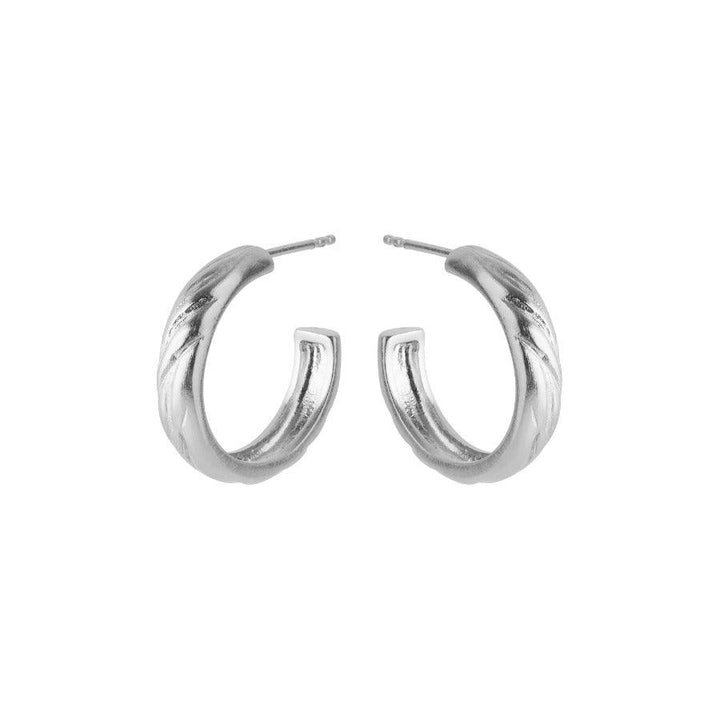 Pernille Corydon River Hoops in silver, glossy surface and slightly wavy structure, Model E-027-S-1