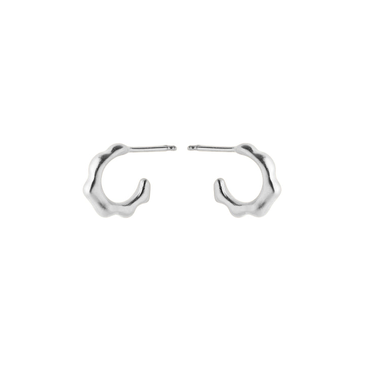 Pernille Corydon Small Aqua Hoops silver earrings with a wavy surface in a minimalist design. Model E-148-S-1.