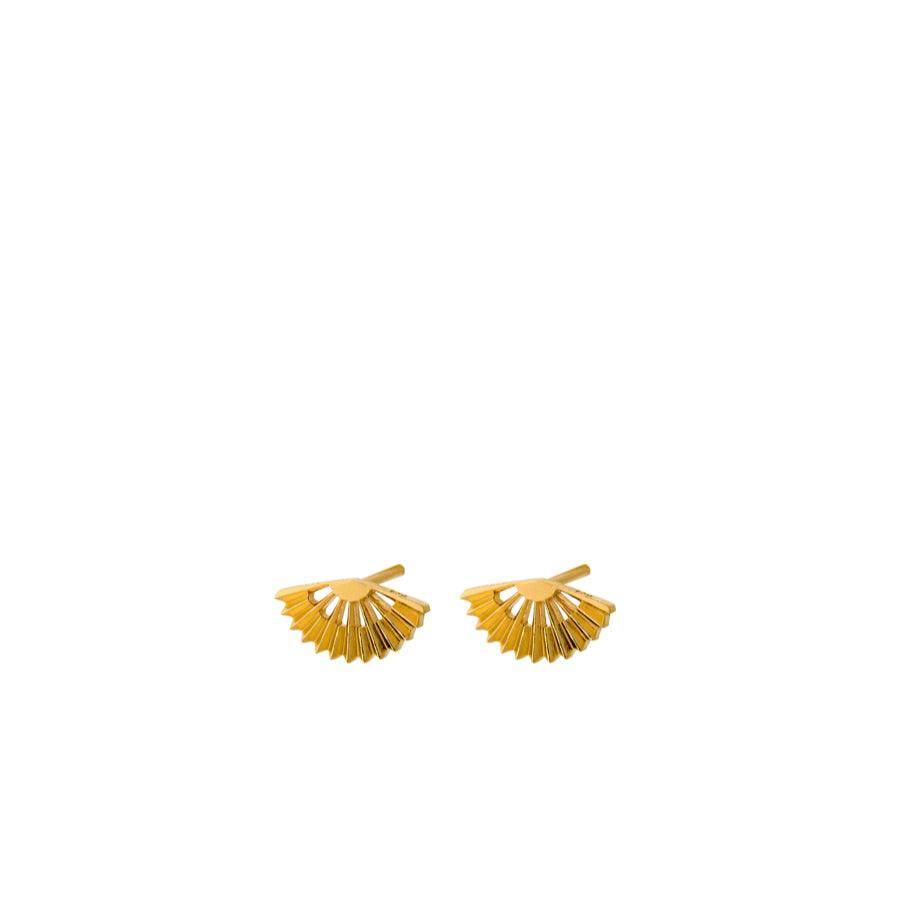 Pernille Corydon Sphere earrings in gold-plated silver, elegant fan-shaped design on a white background. Model E-493-GP-1