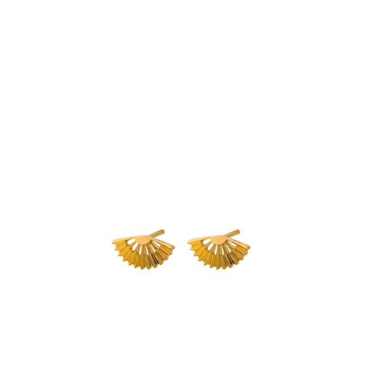 Pernille Corydon Sphere earrings in gold-plated silver, elegant fan-shaped design on a white background. Model E-493-GP-1