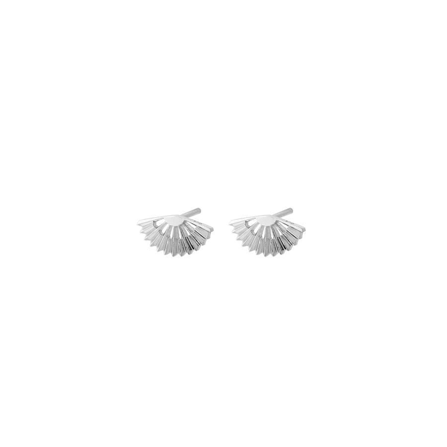 Pernille Corydon Sphere earrings in silver show small fan-shaped silver earrings on a white background. Model E-493-S.
