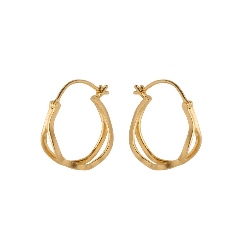 Pernille Corydon Stream Hoops in gold plated silver, oval earrings with wavy design, Model E-459-GP-1.