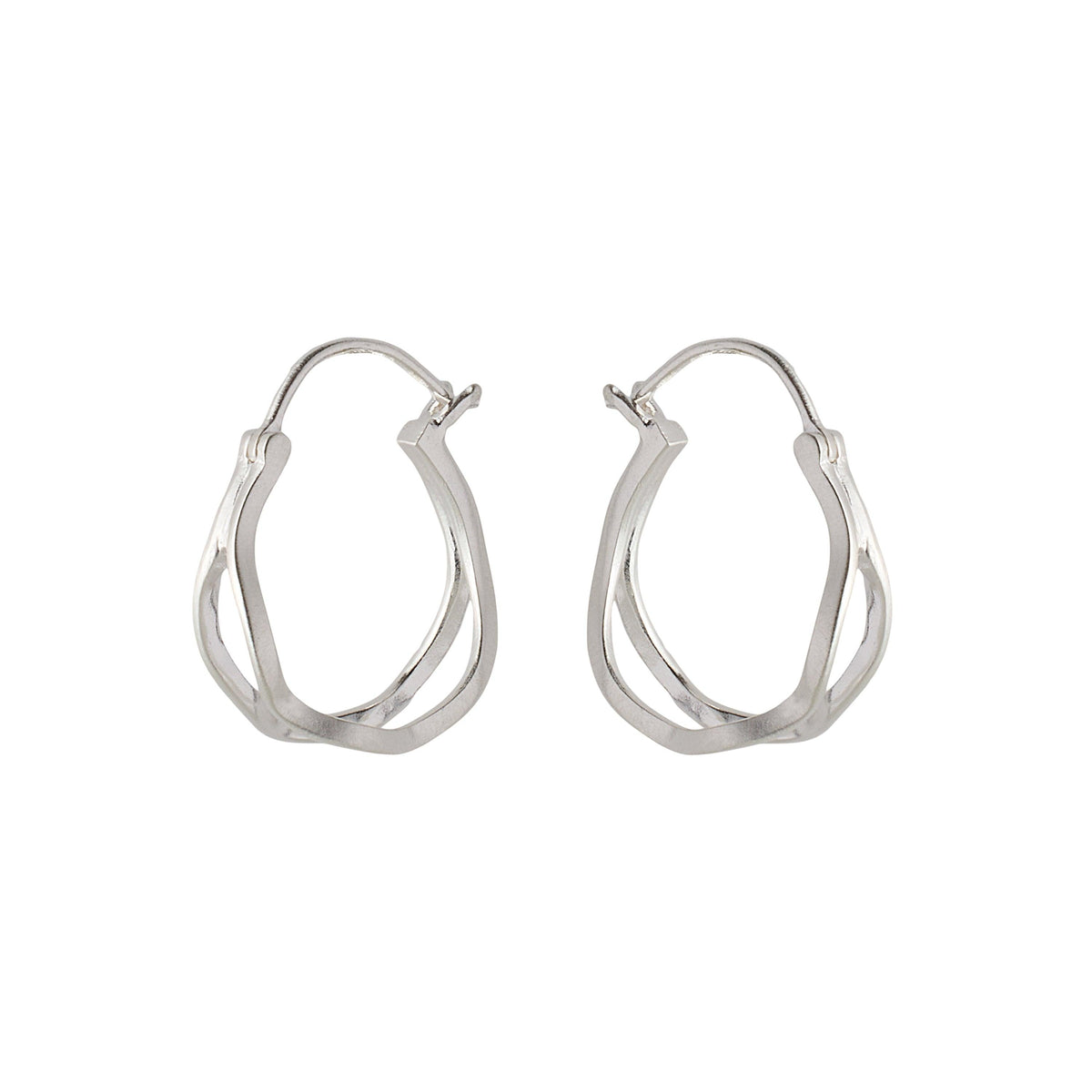 Pernille Corydon Stream Hoops in Silver, Elegant Earrings with Organic Shape, Model E-459-S-1