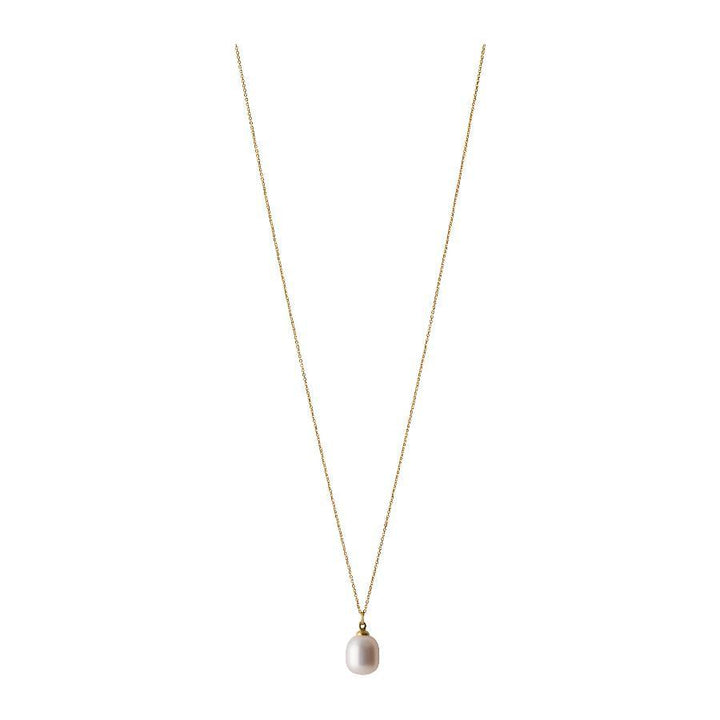 Pernille Corydon Treasure Gold Plated Necklace with Single White Pearl Pendant on Thin Chain, Model N-445-GP