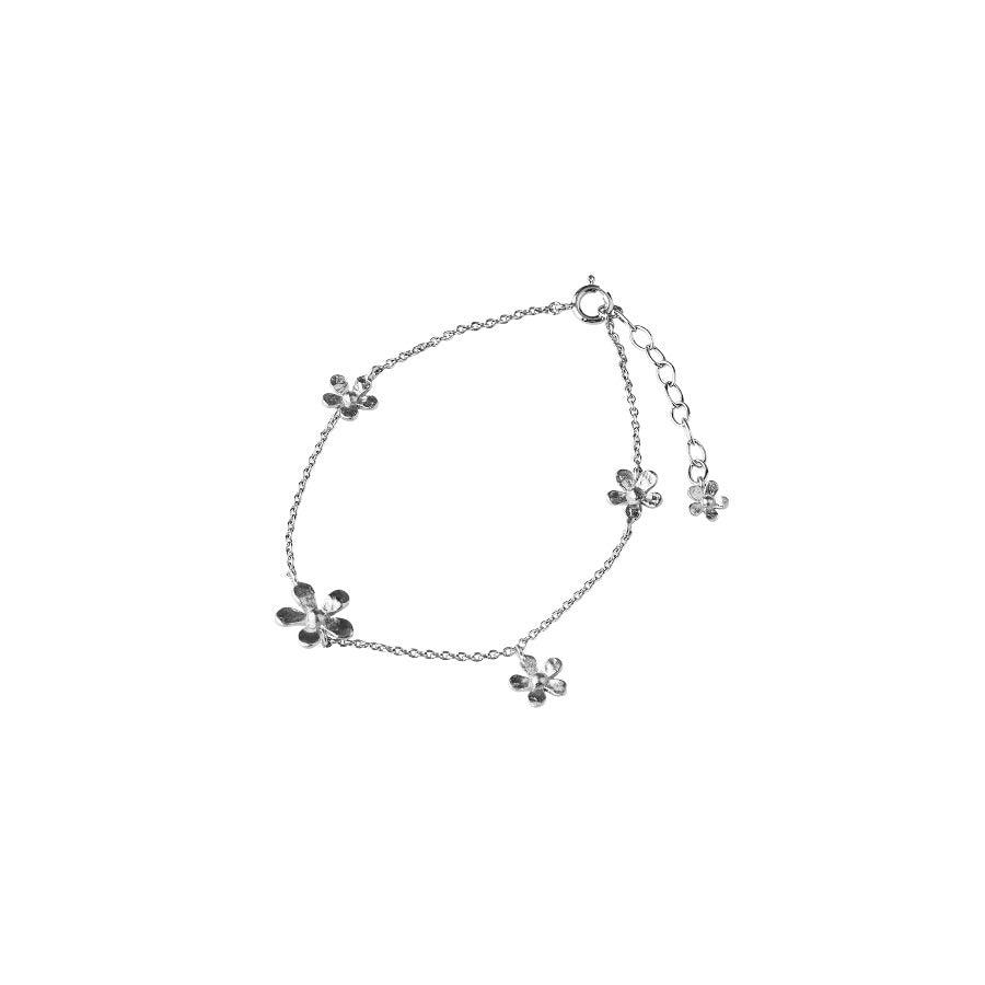 Pernille Corydon Wild Poppy bracelet in silver with small flower pendants on fine chain, Model B-363-S