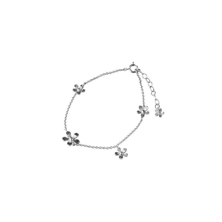 Pernille Corydon Wild Poppy bracelet in silver with small flower pendants on fine chain, Model B-363-S