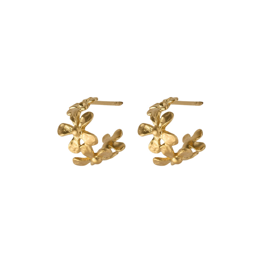 Pernille Corydon Wild Poppy Hoops with matte gold finish and detailed floral design, Model E-368-GP-1.