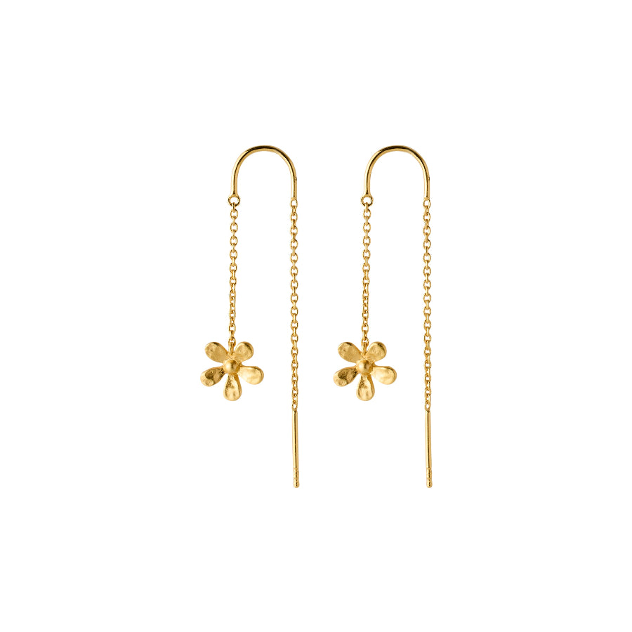 Pernille Corydon Wild Poppy Earrings gold-plated with flower pendant on chain. Model E-364-GP-1.