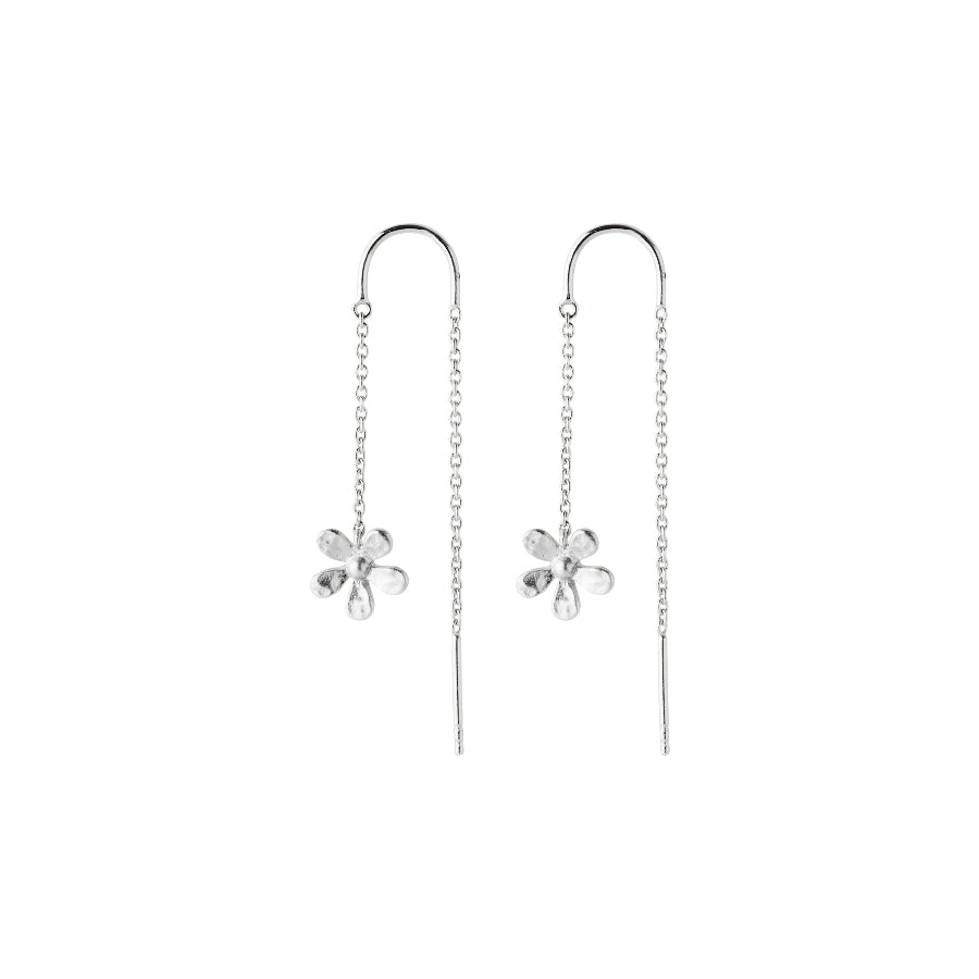 Pernille Corydon Wild Poppy Earrings in silver with flower pendant and chain. Model E-364-S-1.