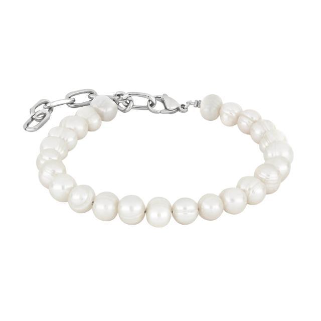 Son of Noa men's bracelet with round white beads and adjustable silver-coloured clasp. Model 80890172723.