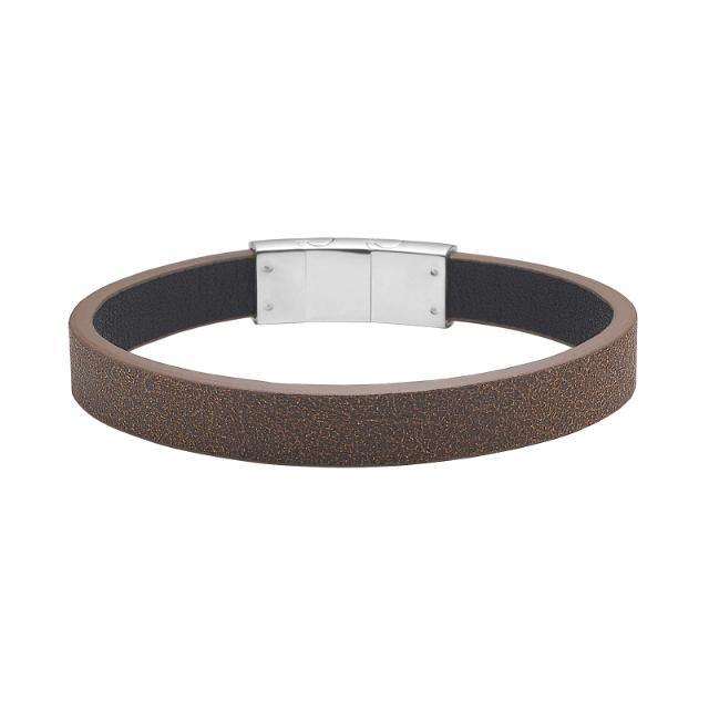 Son of Noa men's bracelet in brown leather with steel buckle, shown in simple studio setup. Model 808905292-001