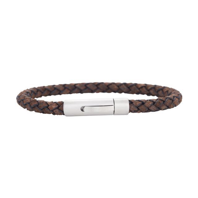 Son of Noa men's bracelet in braided brown leather with silver-colored clasp, Model 80970089221-001-1