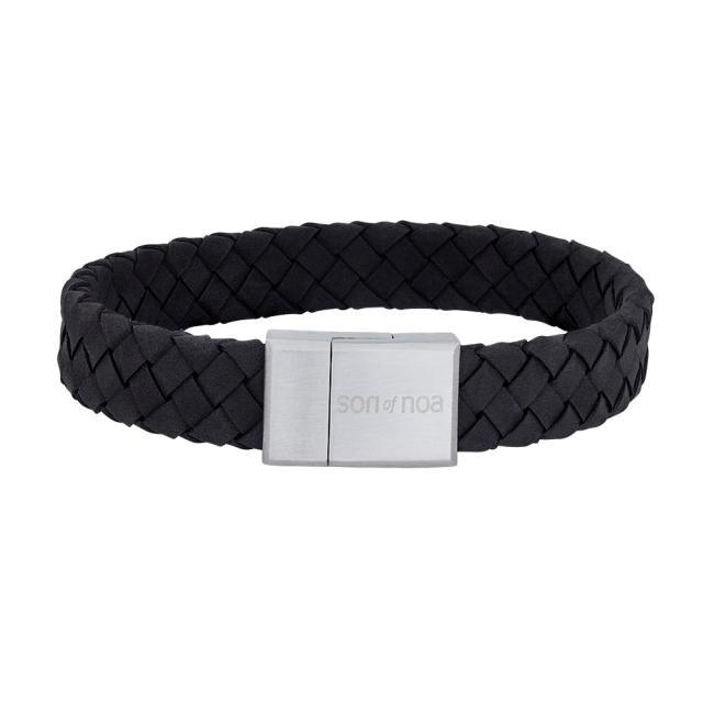 Son of Noa men's bracelet with black braided leather and silver magnetic clasp. Model 80970149121