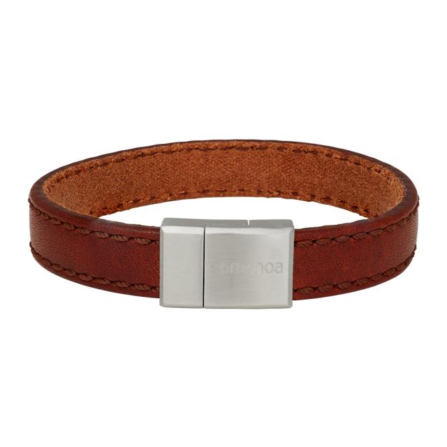 Son of Noa men's bracelet in brown leather with silver clasp, shown against a white background. Model 809701692-001-1