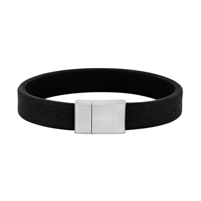Son of Noa men's bracelet in black leather with wide silver-colored click clasp, Model809703191-809703191-001-1
