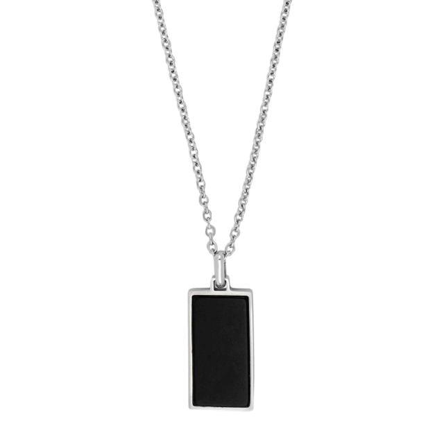 Son Of Noa Men's Necklace in steel with black, rectangular pendant. Model 20840022700.