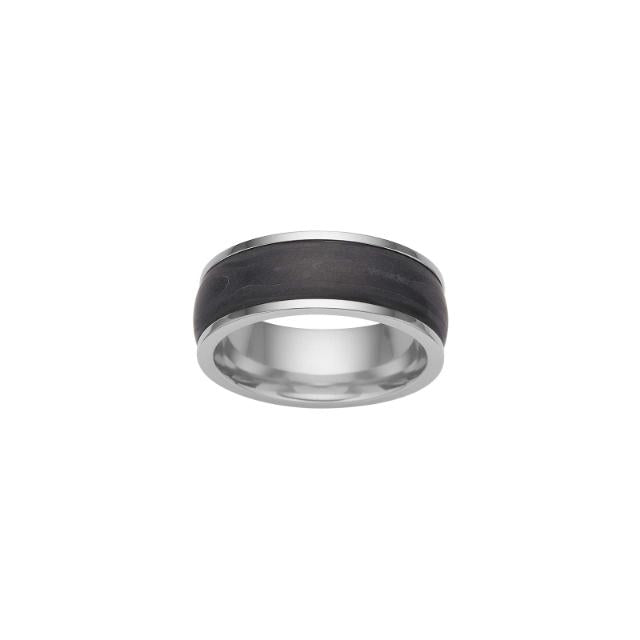 Son of Noa men's ring in steel with dark black detail, simple wide model. Model 108400727-001