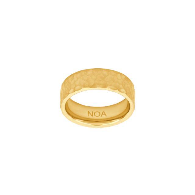 Son Of Noa men's ring in gold-colored steel with hammered surface, front view. Model 108400328-001.