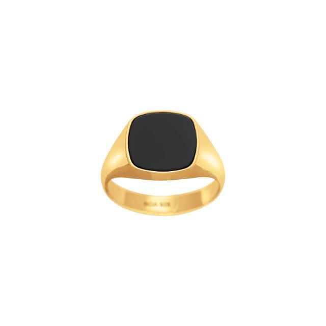 Son of Noa herre ring i guldfarvet stål med sort onyx, forside, model 108900128