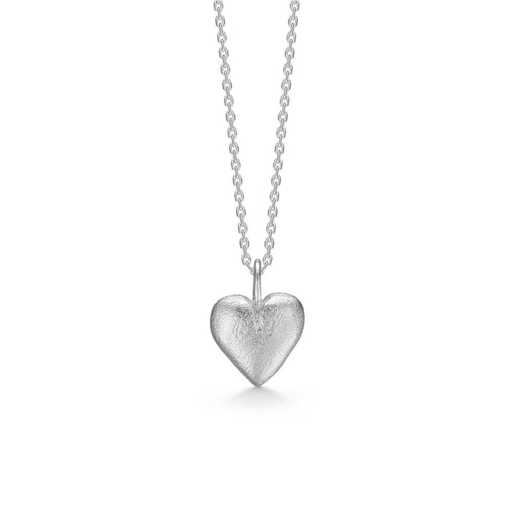Studio Z Beloved Silver Necklace w. Heart Pendant shows a silver necklace with matte heart pendant. Model 7120866-1