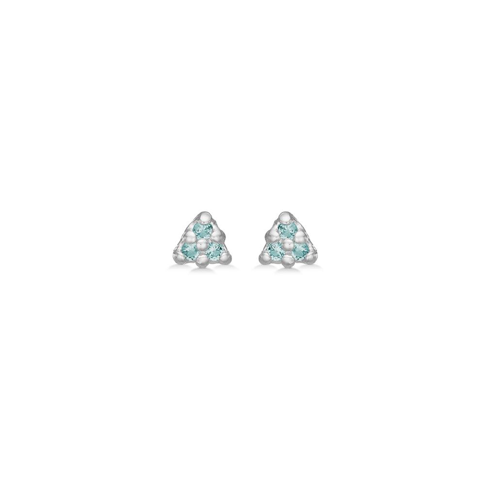 Studio Z Cluster silver stud earrings with green zirconia, triangular design on white background. Model 7117850-1.