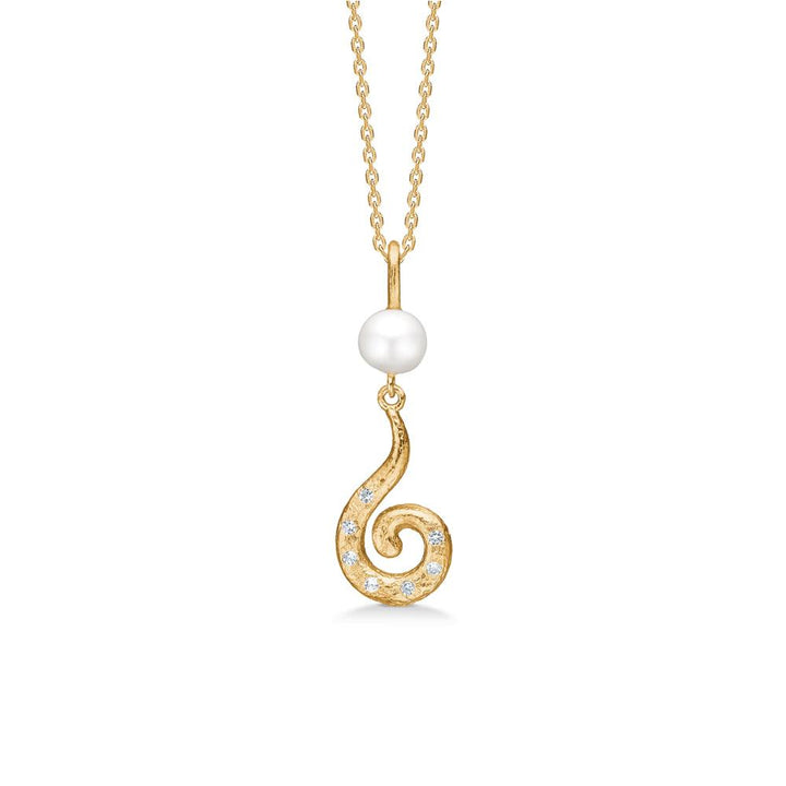 Studio Z Curiosity gold-plated necklace with pearl pendant in spiral shape, pearl and zircons. Model 7227870.