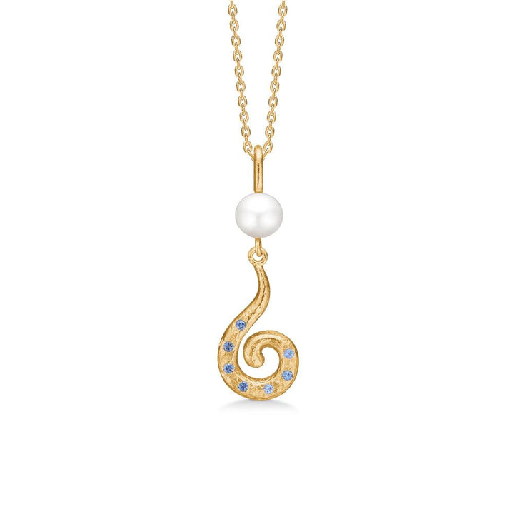Studio Z Curiosity gold-plated necklace with pendant blue zirconia, pearl and twisted gold pendant. Model 7227871-1