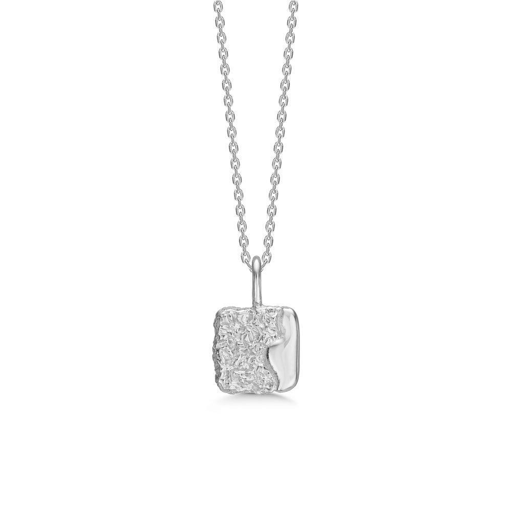 Studio Z Edge Silver Necklace with Pendant, silver-colored chain and raw, square pendant. Model 7120890-1