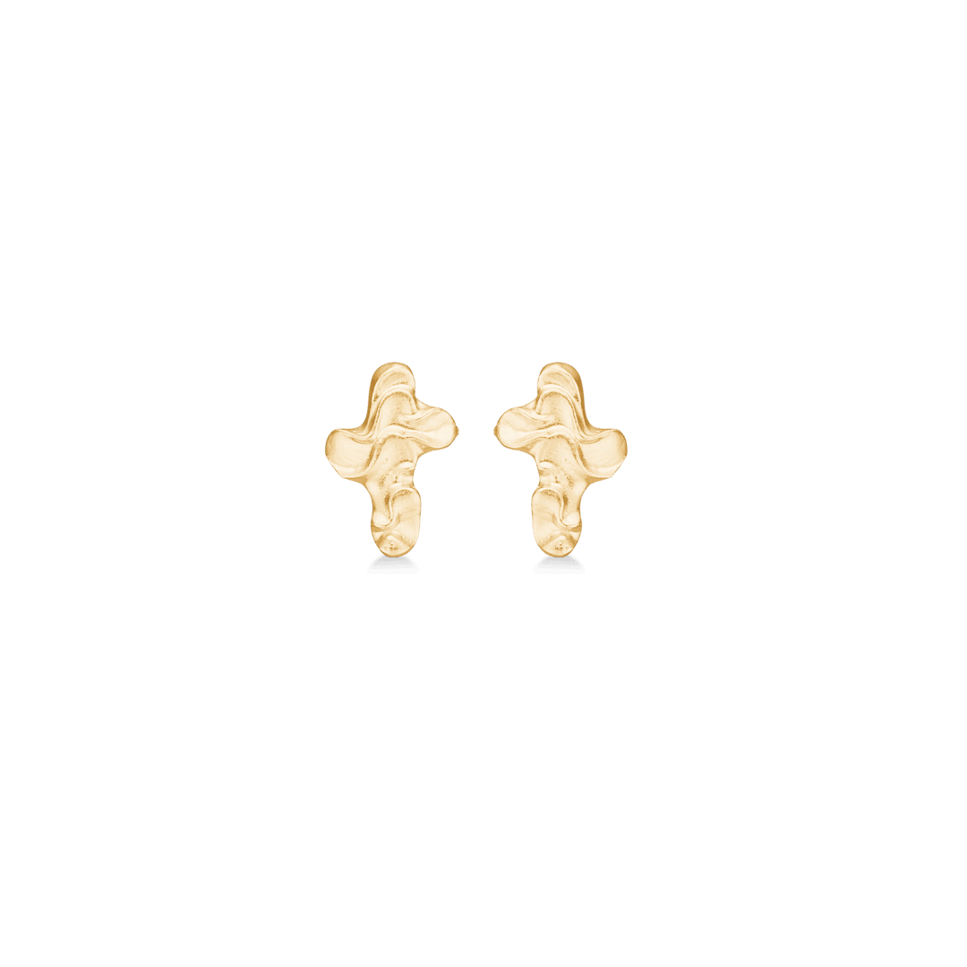 Studio Z Endless Waves gold-plated earrings in a wavy golden design, exposed. Model 7210900.