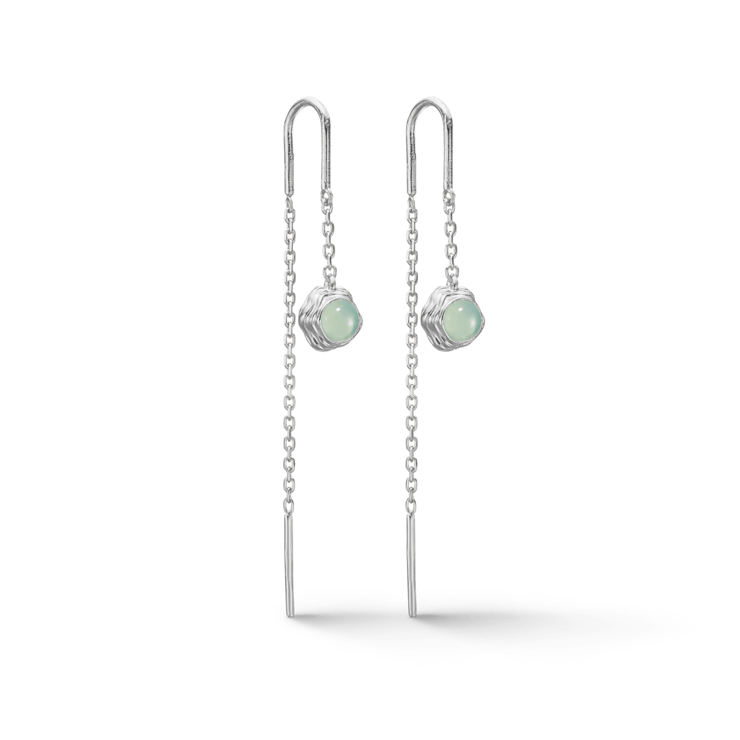 Studio Z Endless Waves earrings with green zirconia, elegant silver chain and round green stone. Model 7107913-1