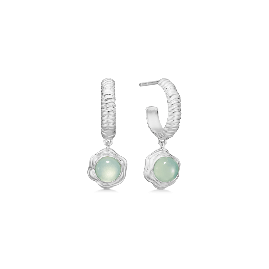 Studio Z Endless Waves Silver creole with green zirconia, shiny earrings with round detail. Model 7117914-1