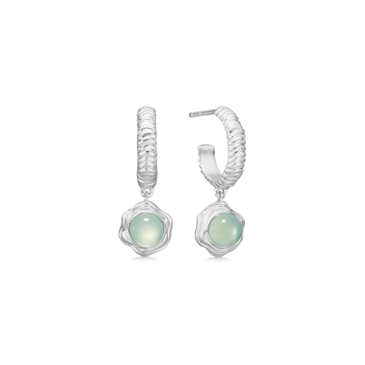 Studio Z Endless Waves Silver creole with green zirconia, shiny earrings with round detail. Model 7117914-1
