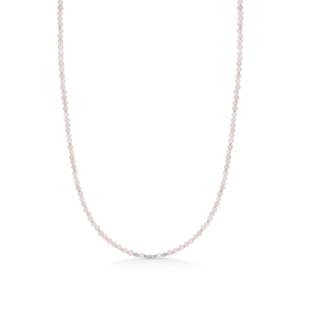 Studio Z Evergreen necklace with rose quartz, discreet pink stone beads on a white background. Model 8126852-8126852-1