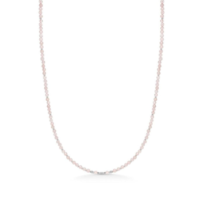 Studio Z Evergreen necklace with rose quartz, discreet pink stone beads on a white background. Model 8126852-8126852-1