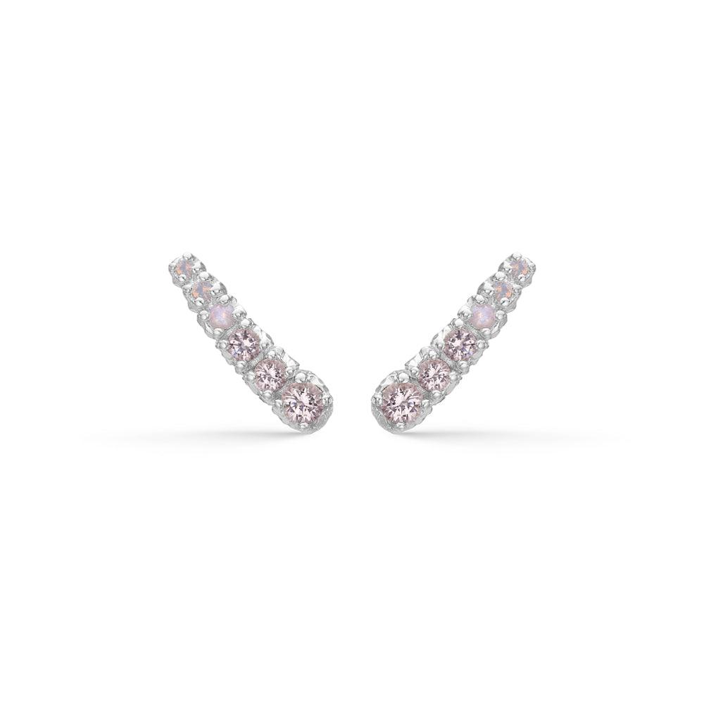 Studio Z Fountain earrings in silver with pink and clear stones on a white background. Model 7117810-7117810-1
