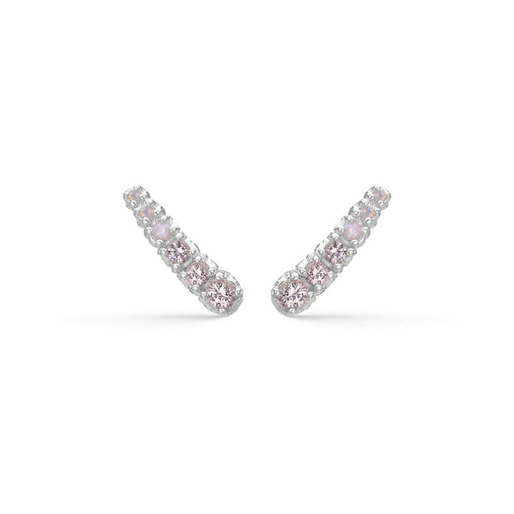 Studio Z Fountain earrings in silver with pink and clear stones on a white background. Model 7117810-7117810-1