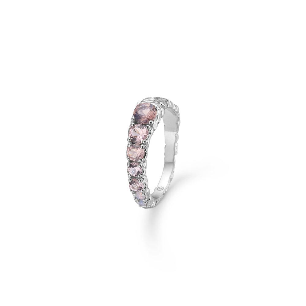 Studio Z Fountain Ring 7147810 shows a silver ring with purple and pink stones, elegant and stylish model. Model 7147810-001-1